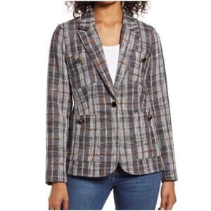 Halogen Womens Gray Libbie Plaid Tweed Blazer Jacket Size Large NWT